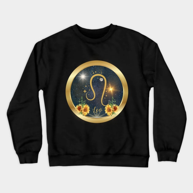 Leo the Lion symbol and Sunflowers Crewneck Sweatshirt by Spacetrap